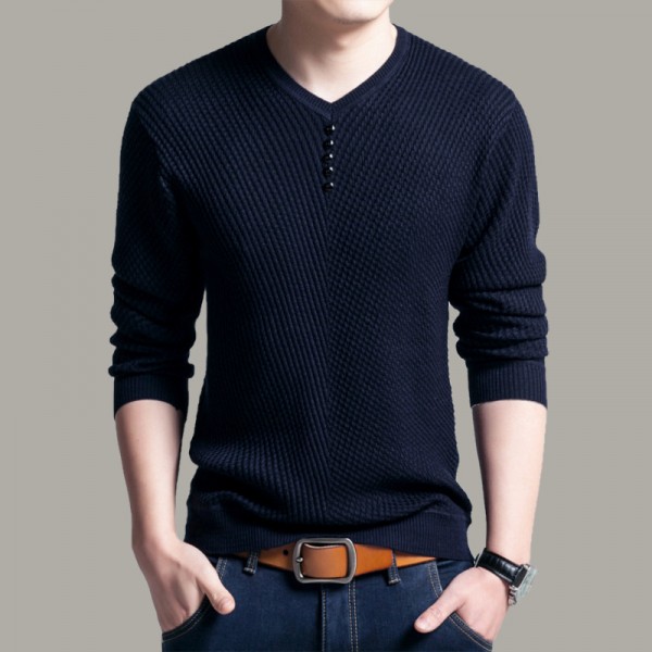 M-4xl Men Casual Solid Color V-Neck Knit Top