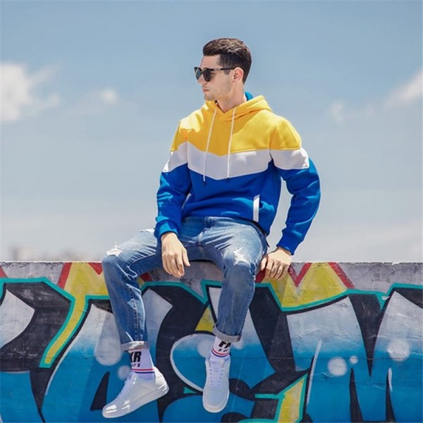 S-2XL Men Fashion Color Blocking Long Sleeve Pocket Hoodie