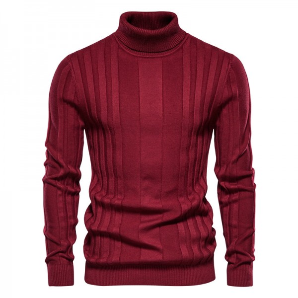 Men Casual Basic Long Sleeve Turtle Neck Solid Col...