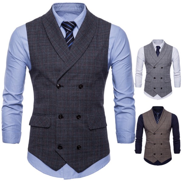 Men Fashion Slim Plaid Vest