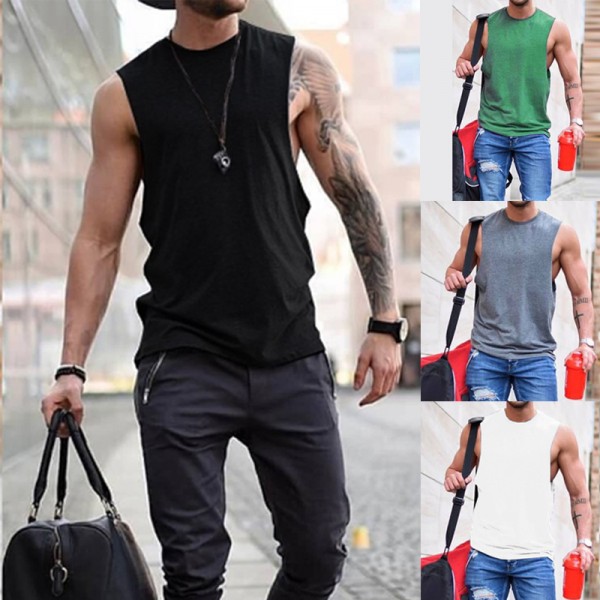 Men'S Casual Round Neck Solid Color Loose Sports Vest