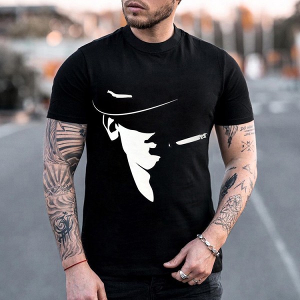 Men Casual Basic Round Neck Short-Sleeved Printed T-Shirt