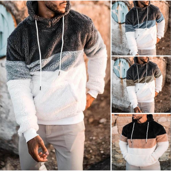 Men Fashion Hooded Plush Long Sleeve Sports Hoodies