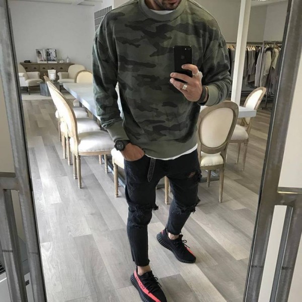 Men Casual Round Neck Long Sleeve Camouflage Loose...