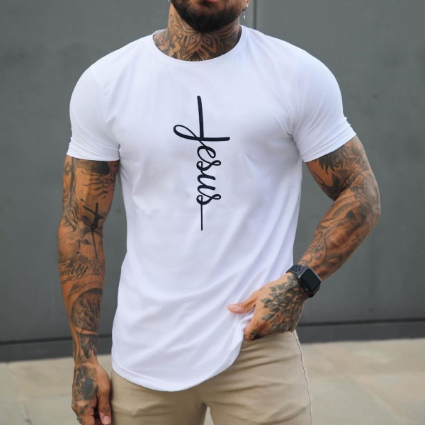 Men Fashion Casual Letter Print Short Sleeve Round Neck T-Shirt