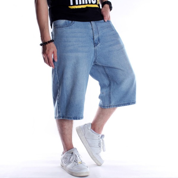 Men Fashion Casual Hip-Hop Plus Size Loose Cropped Jeans