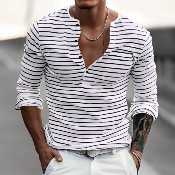 Men Simple Fashion Stripe Printing Long Sleeve T-Shirt