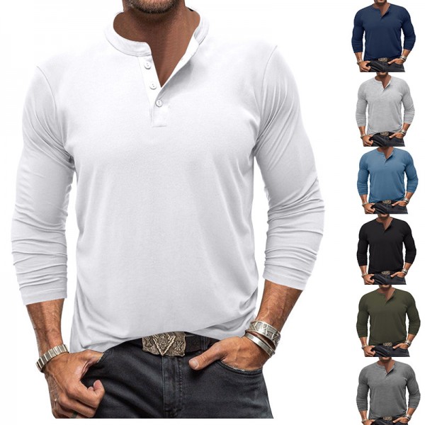 Men Long Sleeve Round Neck Henry T-Shirt