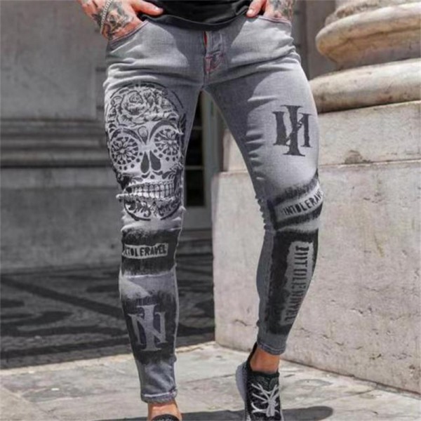 S-3XL Men Fashion Graphic Printed Jeans